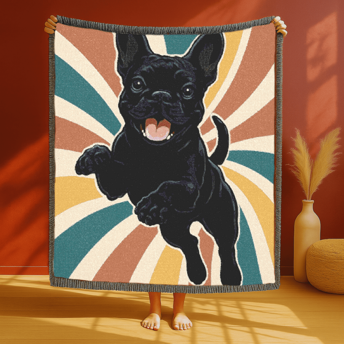 Printify Blanket Black French Bulldog Swirls Throw Blanket