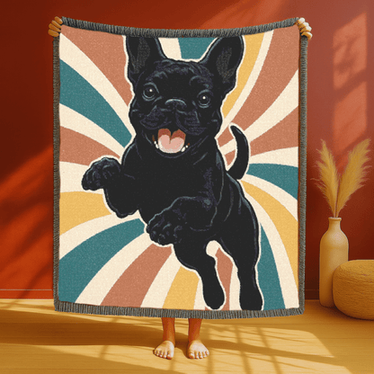 Printify Blanket Black French Bulldog Swirls Throw Blanket