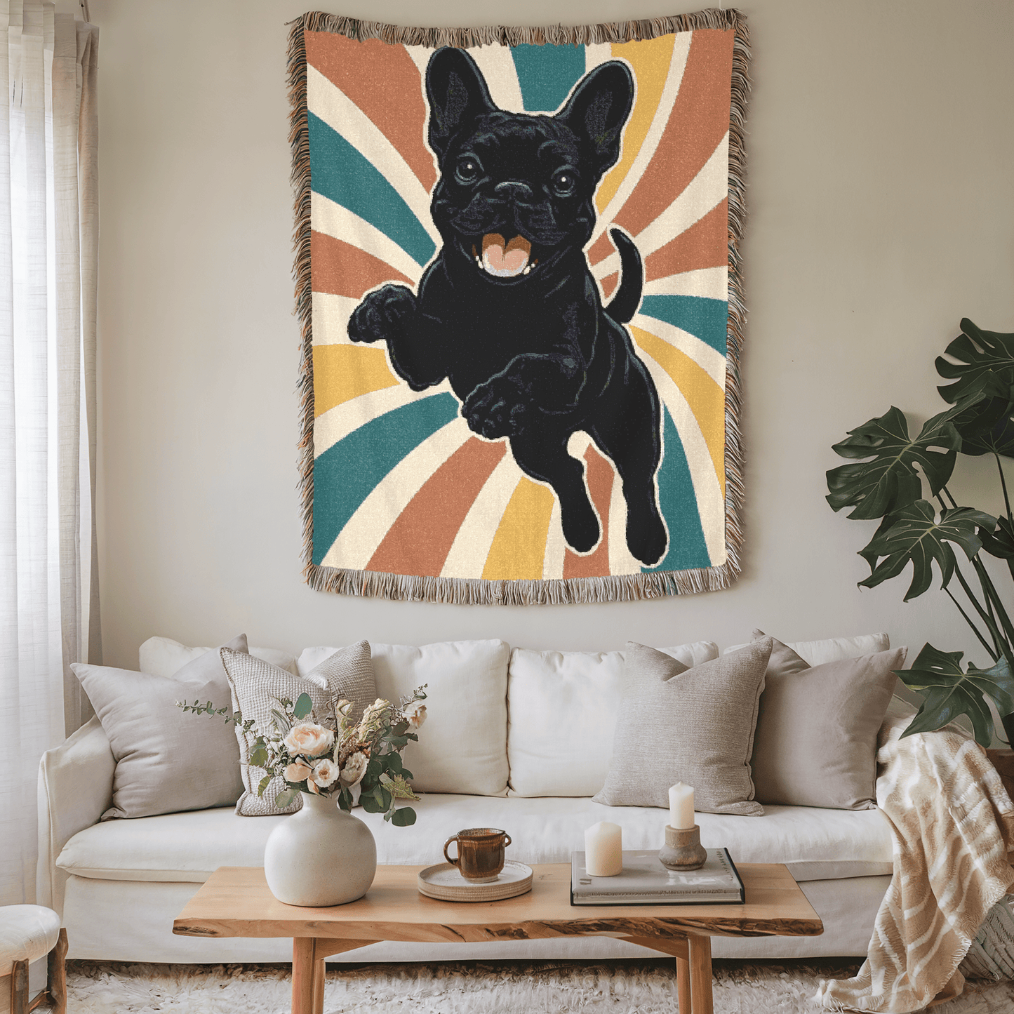 Printify Blanket Black French Bulldog Swirls Throw Blanket
