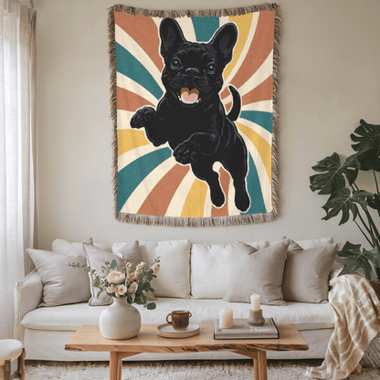 Printify Blanket Black French Bulldog Swirls Throw Blanket