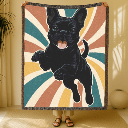 Printify Blanket Black French Bulldog Swirls Throw Blanket