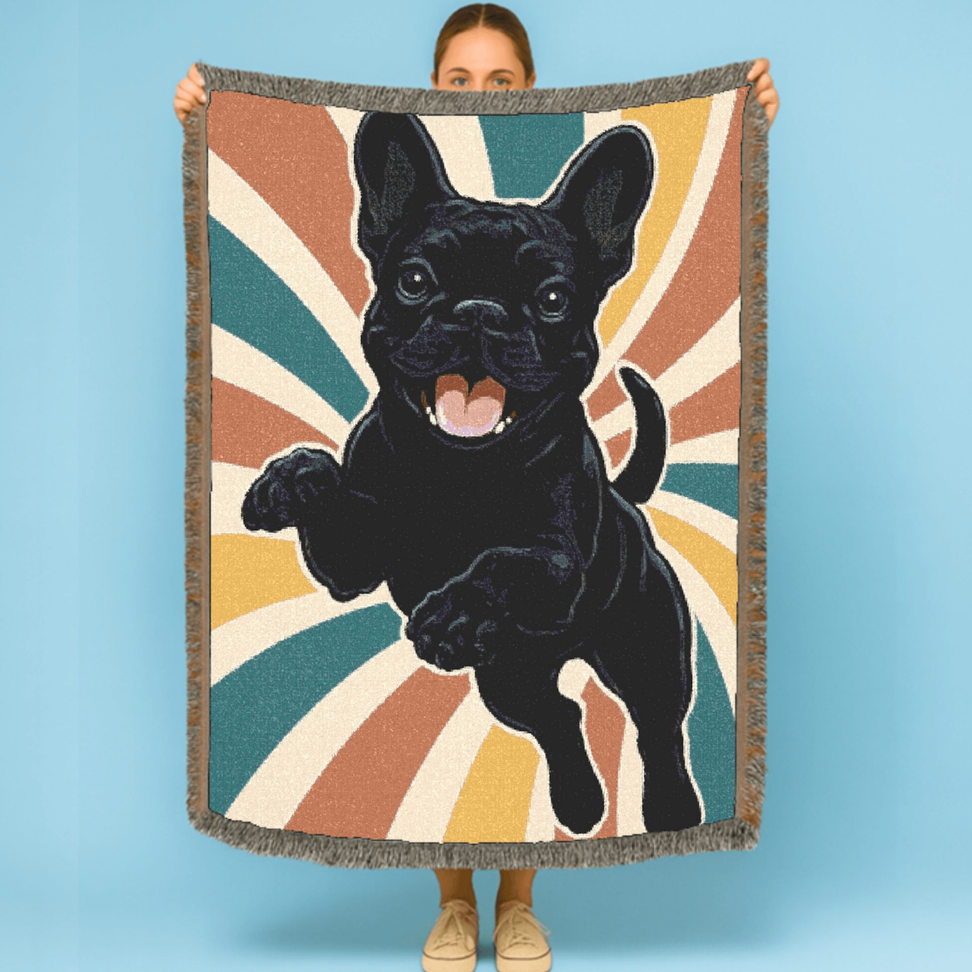 Printify Blanket Black French Bulldog Swirls Throw Blanket