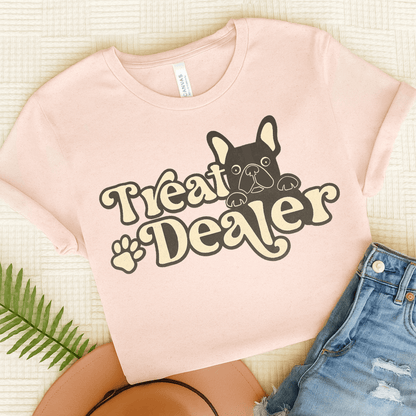 Black French Bulldog Treat Dealer TShirt Soft Pink