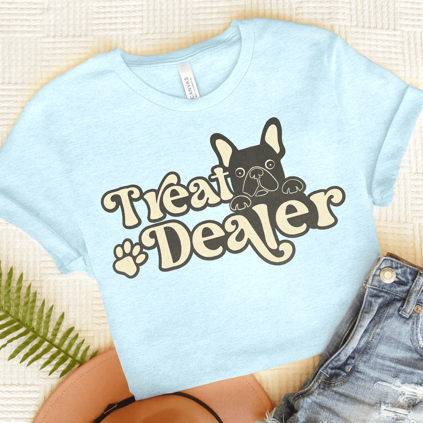 Black French Bulldog Treat Dealer TShirt Heather Ice Blue