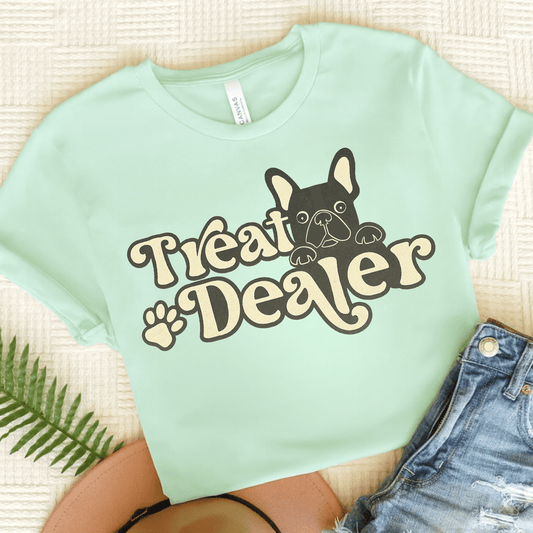 Black French Bulldog Treat Dealer TShirt Heather Mint
