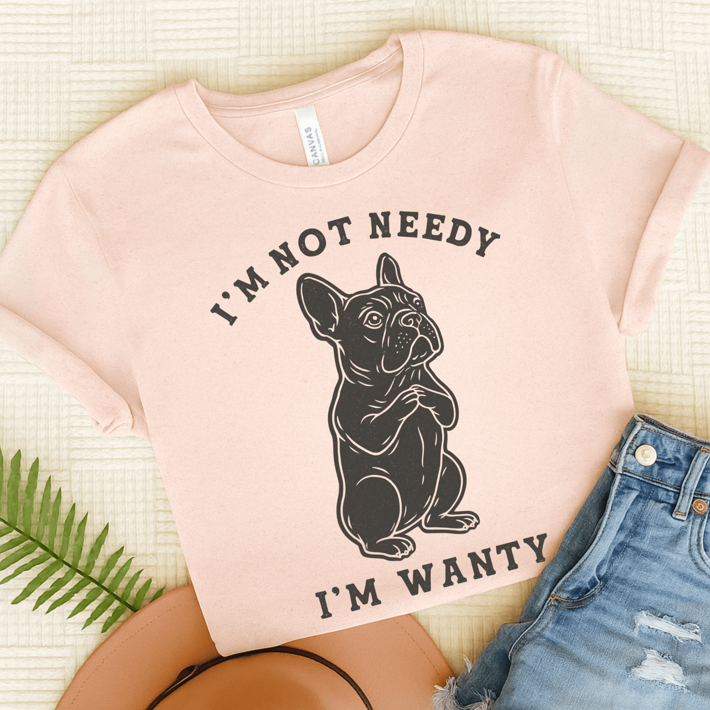 Black French Bulldog Wanty TShirt Soft Pink