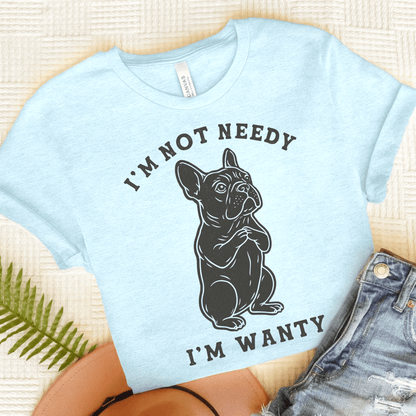 Black French Bulldog Wanty TShirt Heather Ice Blue