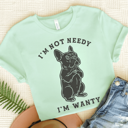 Black French Bulldog Wanty TShirt Heather Mint