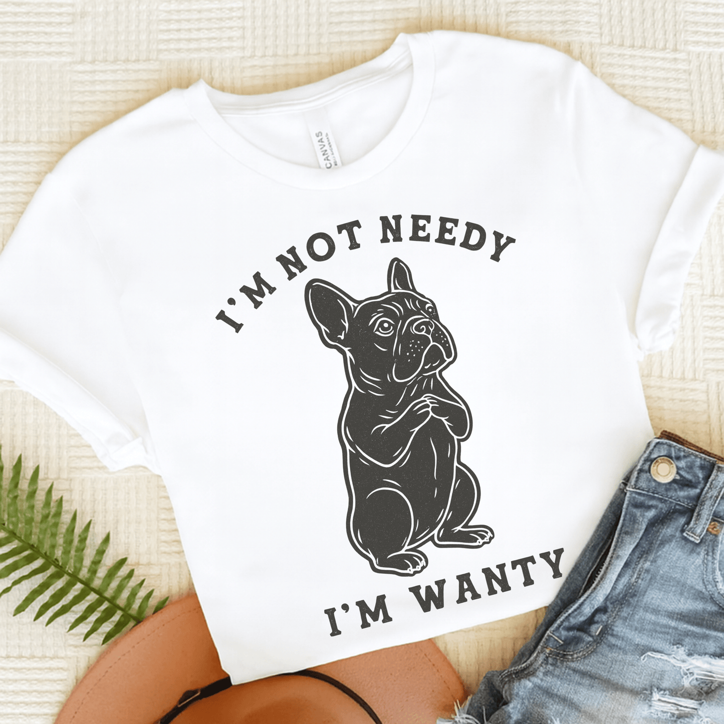 Black French Bulldog Wanty TShirt White