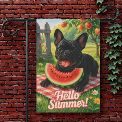 Printify Garden Flag 12'' × 18'' Black French Bulldog Watermelon Garden Flag