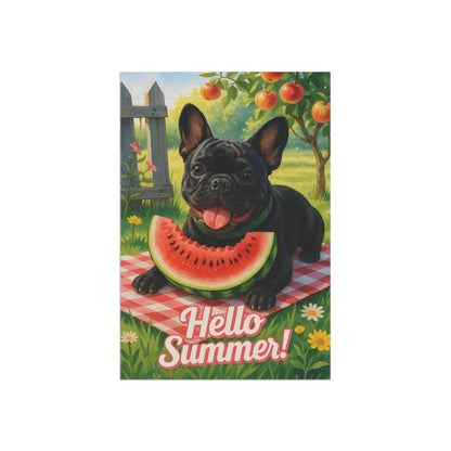 Printify Garden Flag Black French Bulldog Watermelon Garden Flag