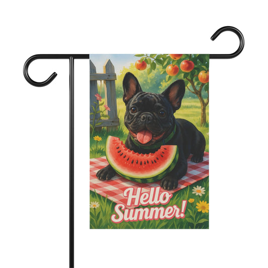 Printify Garden Flag Black French Bulldog Watermelon Garden Flag