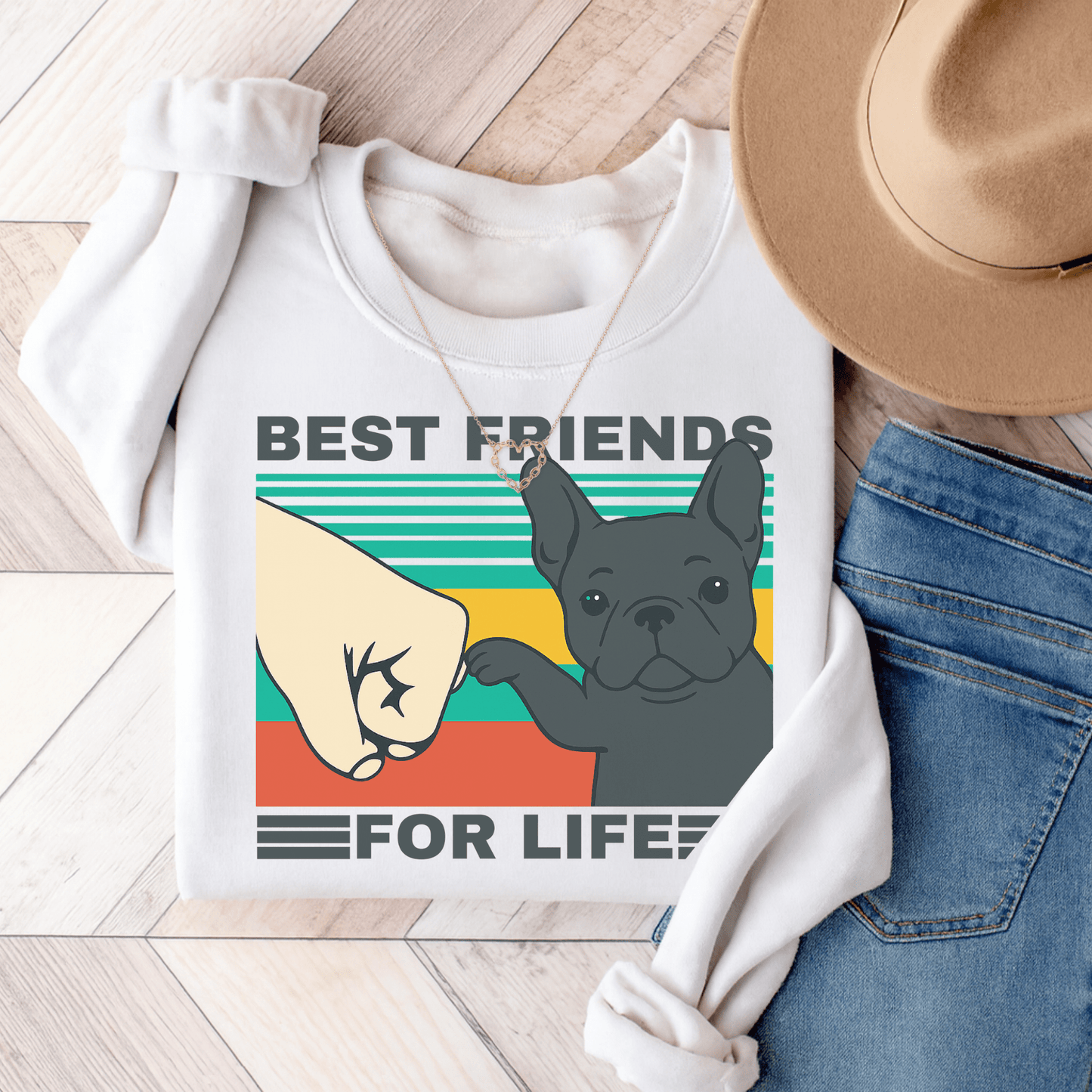 Black Frenchie Besties Sweatshirt White