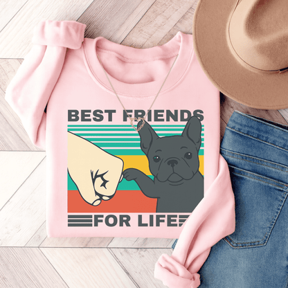 Black Frenchie Besties Sweatshirt Light Pink