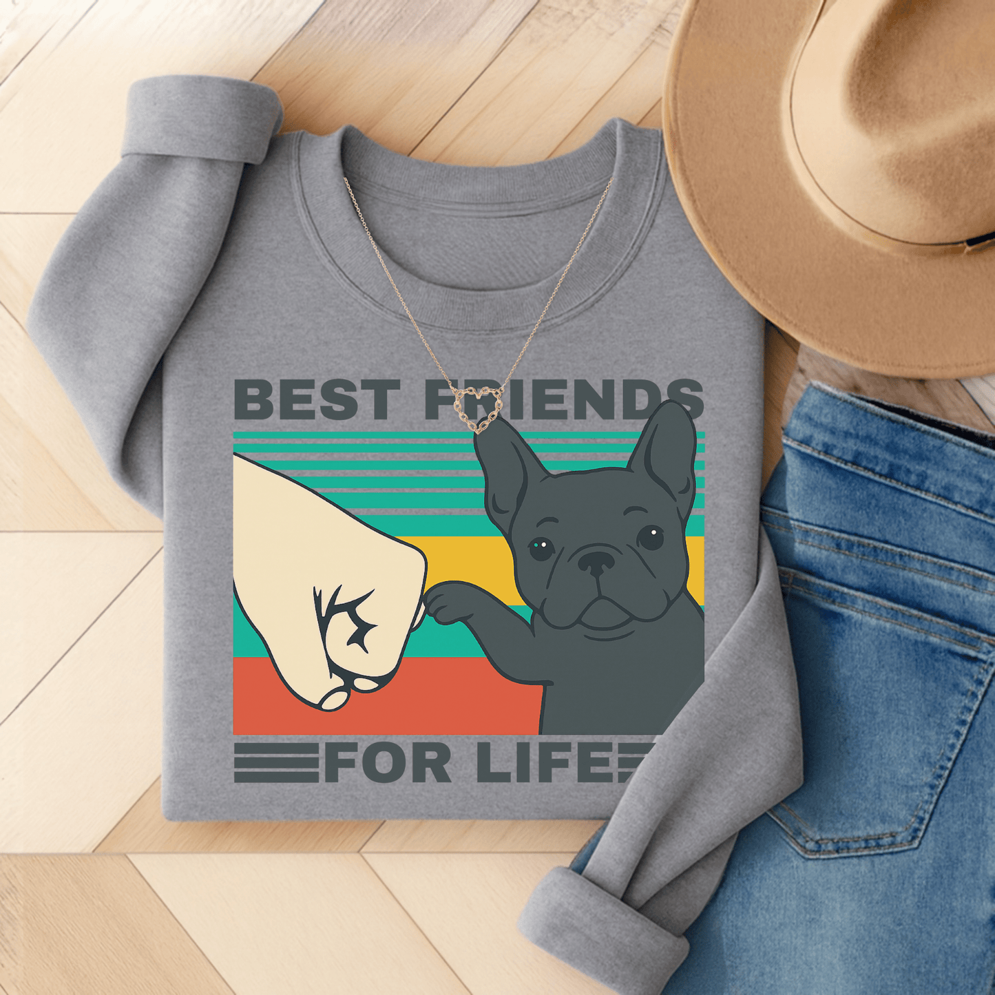 Black Frenchie Besties Sweatshirt Sport Grey