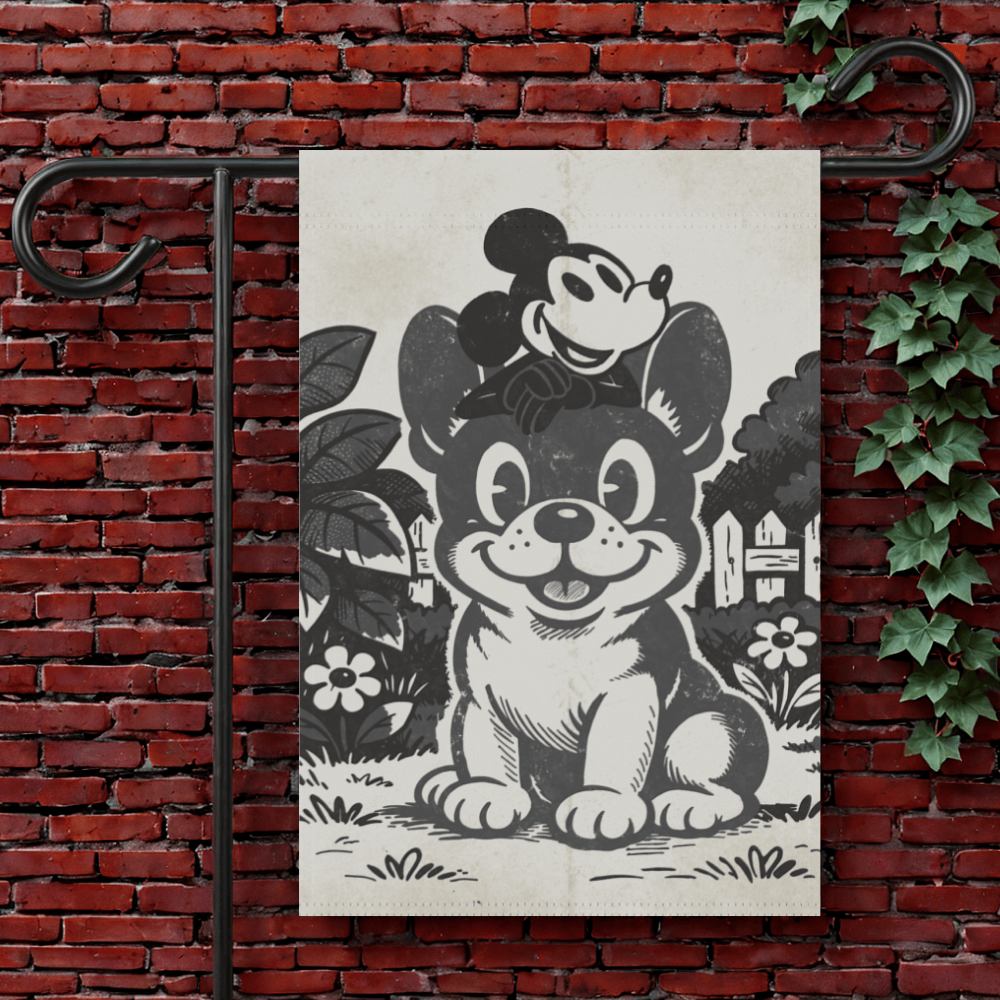 Black Frenchie Cartoon Mouse Garden Flag 12'' × 18''