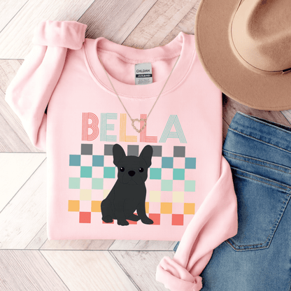 Black Frenchie Checkered Sweatshirt Light Pink