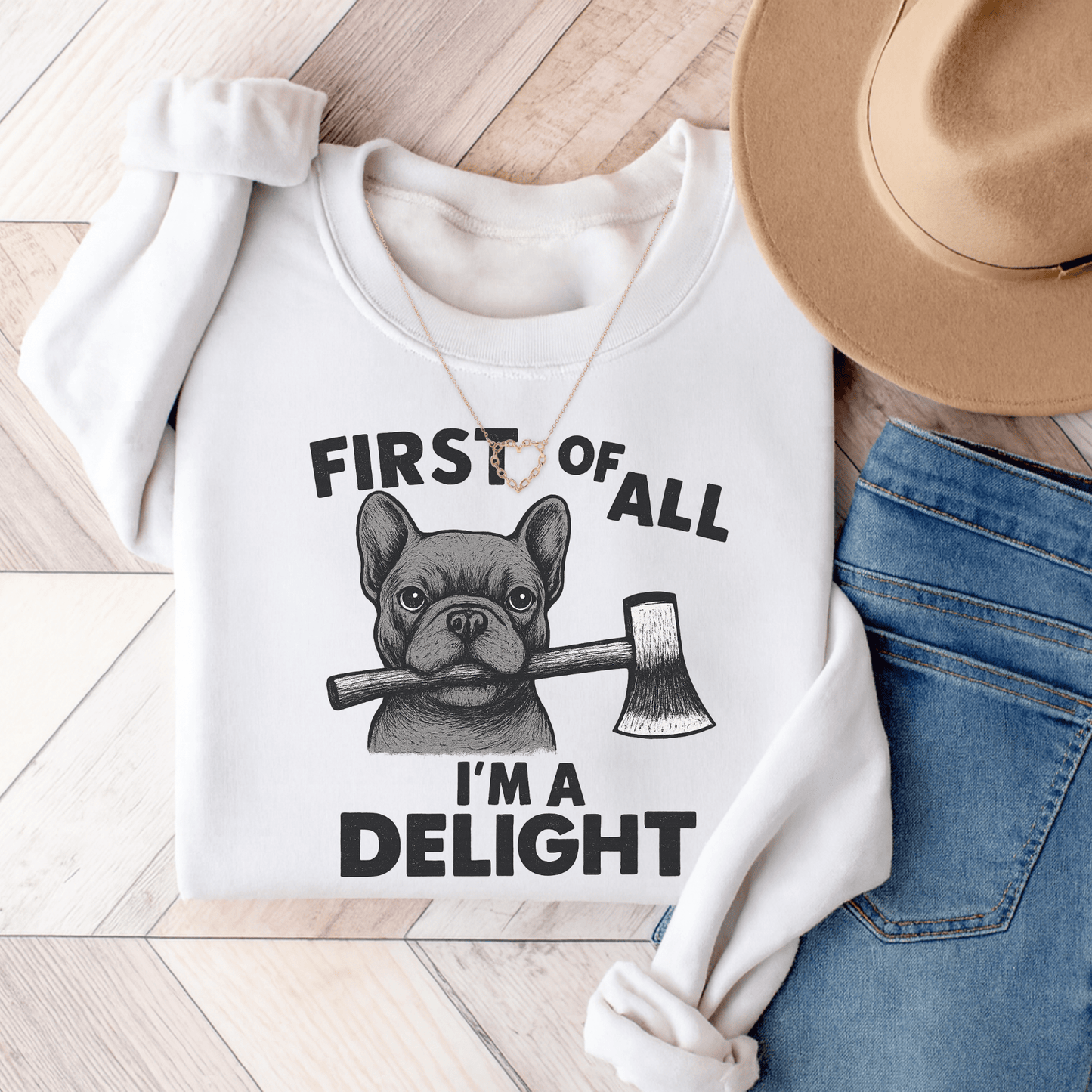 Black Frenchie Delight Sweatshirt White