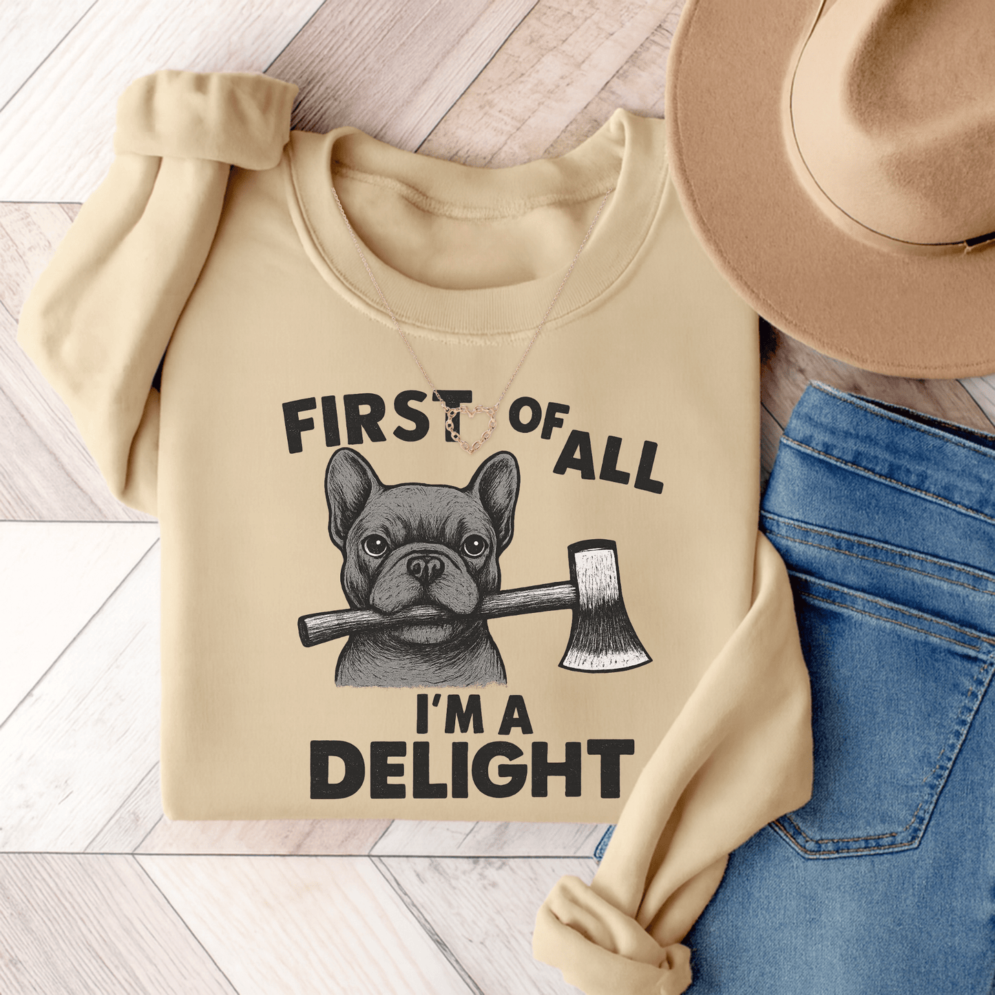 Black Frenchie Delight Sweatshirt Sand