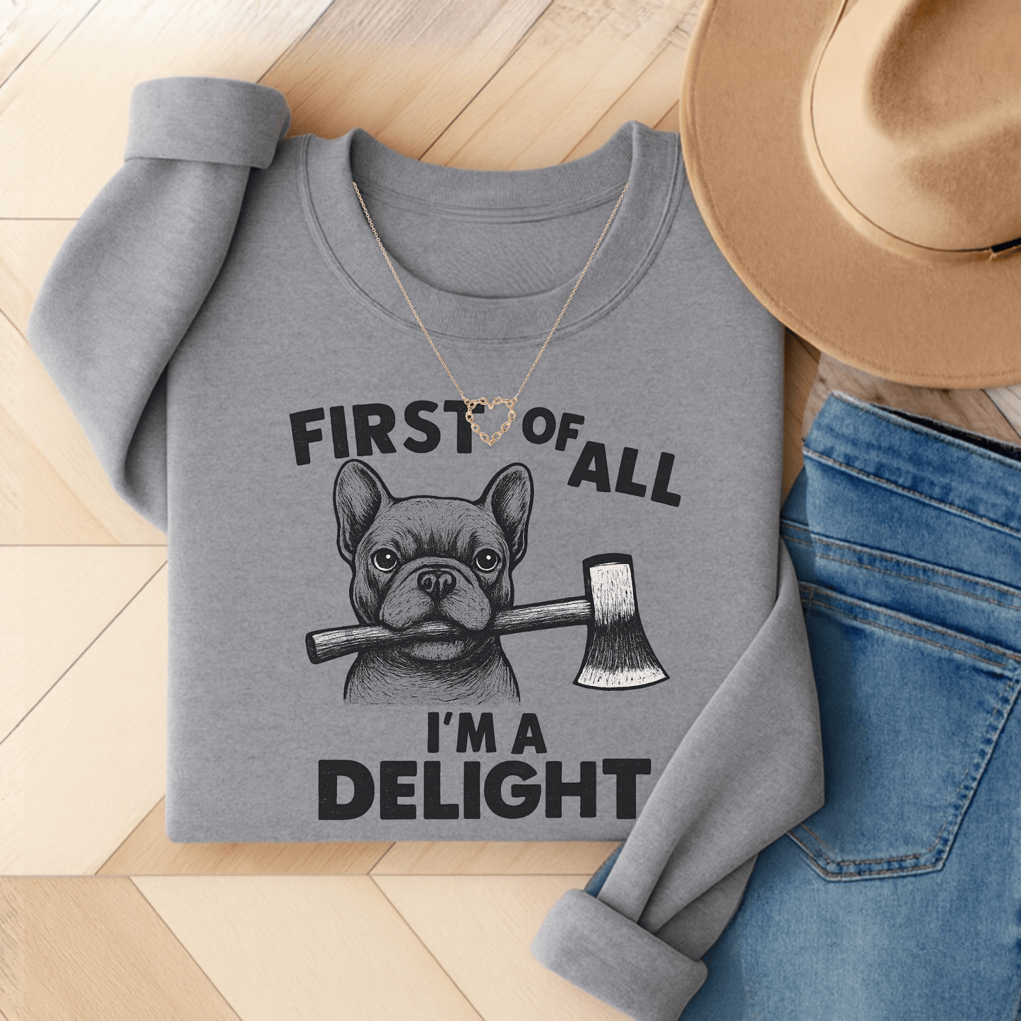 Black Frenchie Delight Sweatshirt Sport Grey