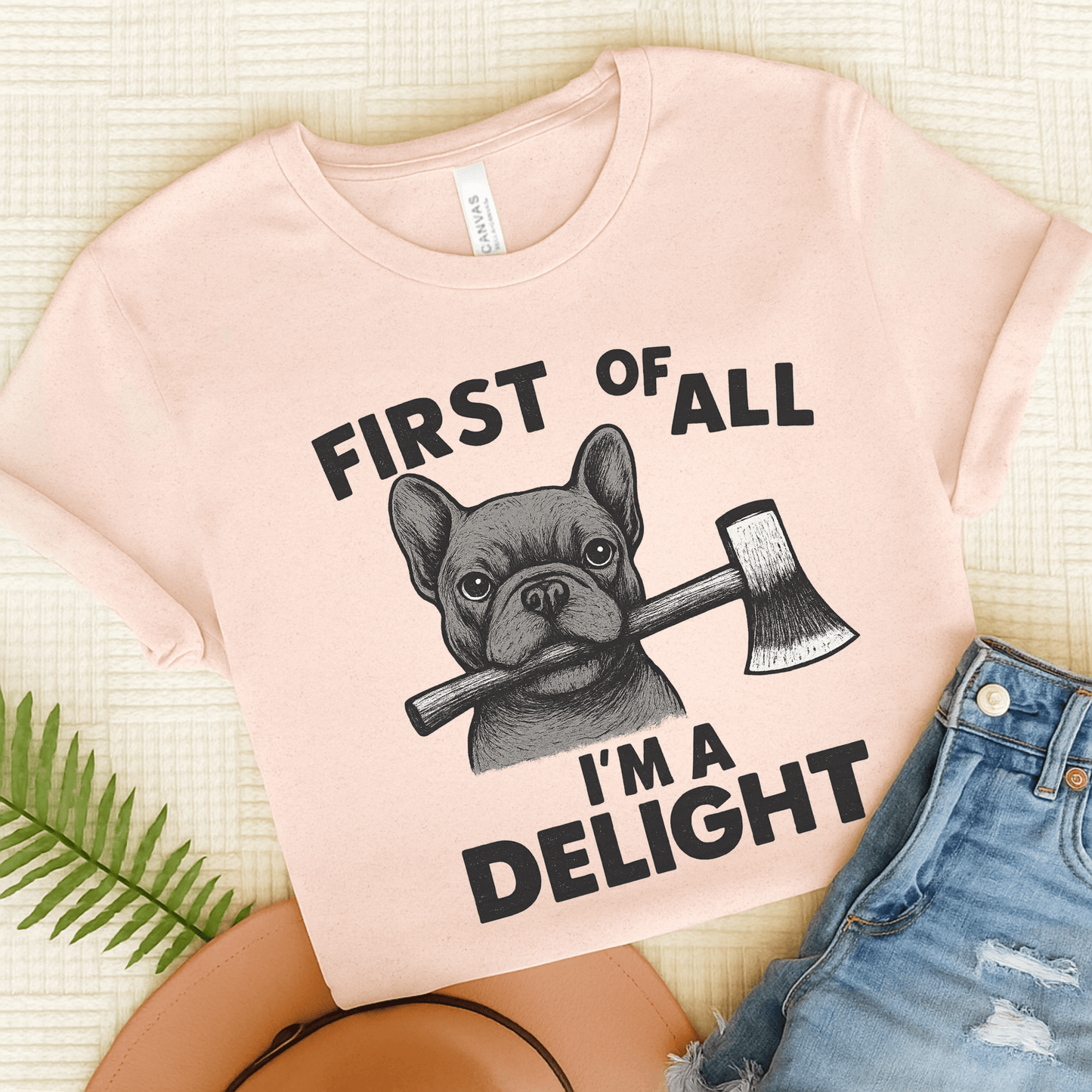 Black Frenchie Delight TShirt Soft Pink