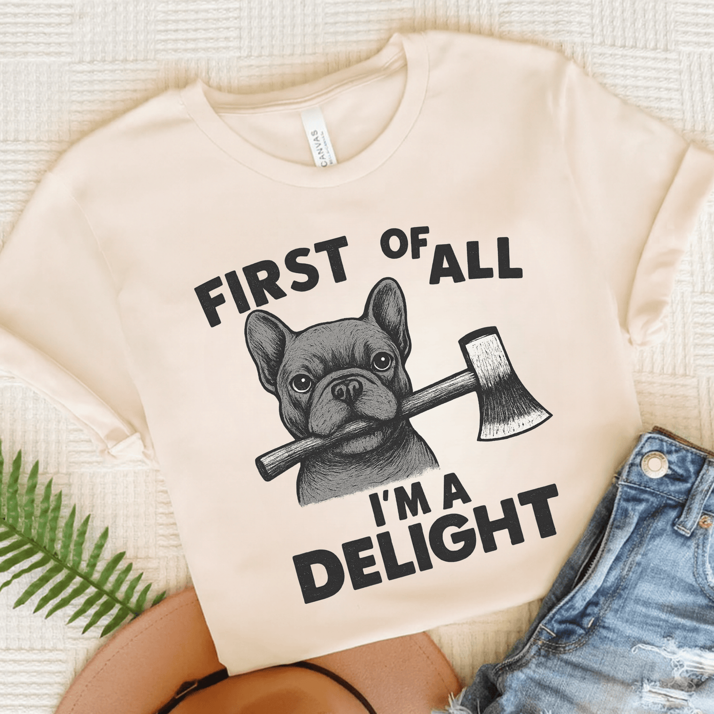 Black Frenchie Delight TShirt Natural