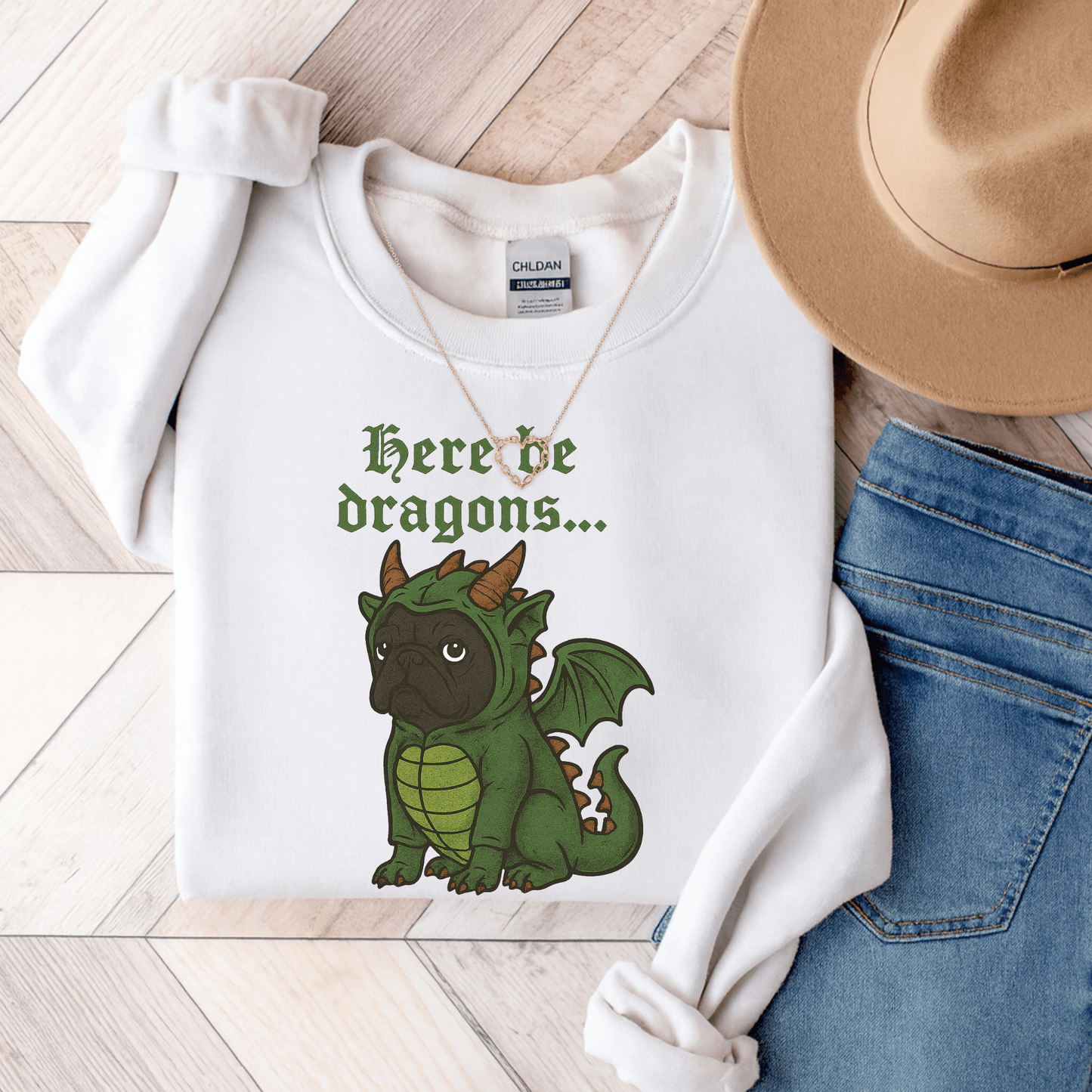 Black Frenchie Dragons Sweatshirt White