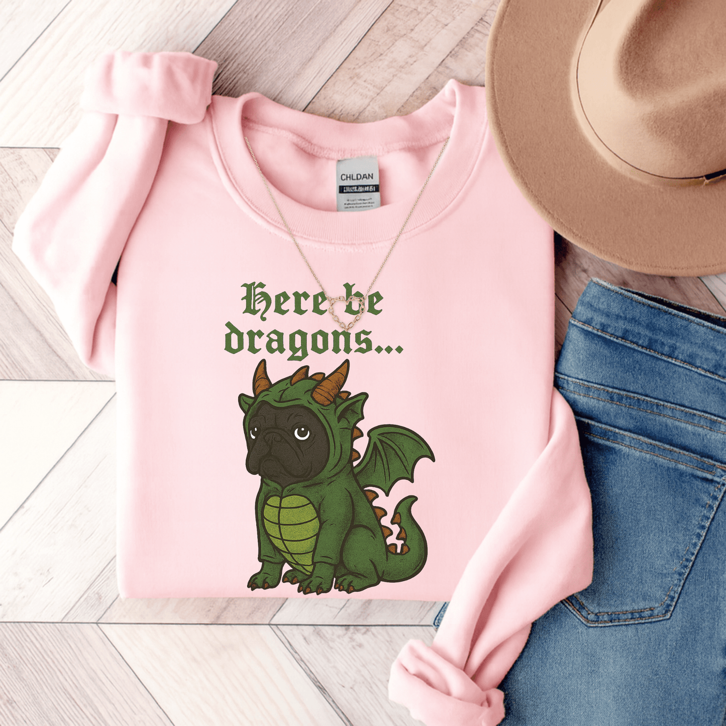 Black Frenchie Dragons Sweatshirt Light Pink