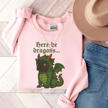 Black Frenchie Dragons Sweatshirt Light Pink