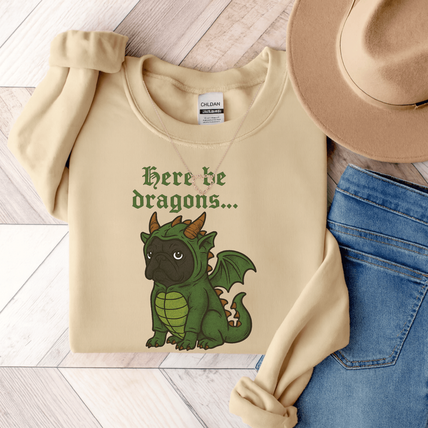 Black Frenchie Dragons Sweatshirt Sand