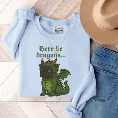 Black Frenchie Dragons Sweatshirt Light Blue