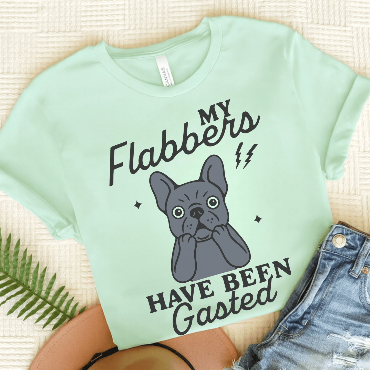 Black Frenchie Flabbergasted Tshirt Heather Mint