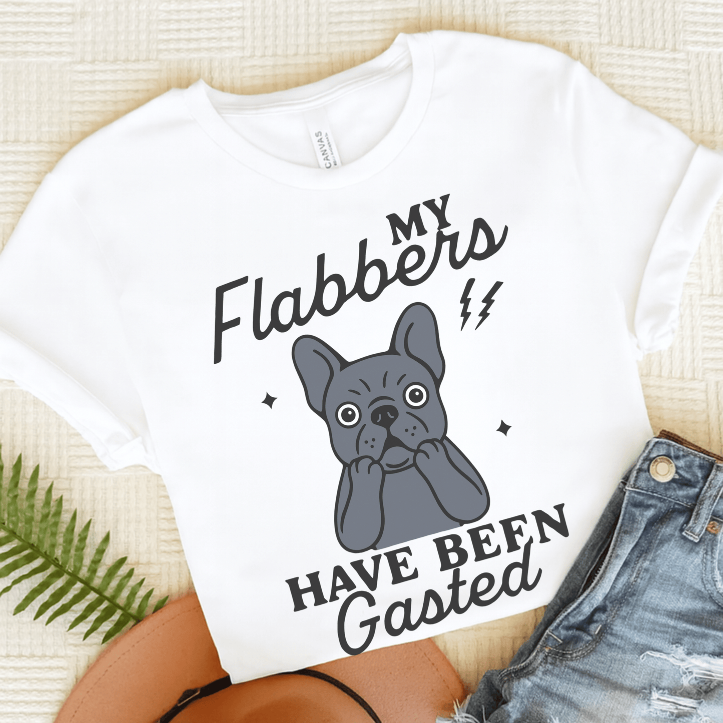Black Frenchie Flabbergasted Tshirt White