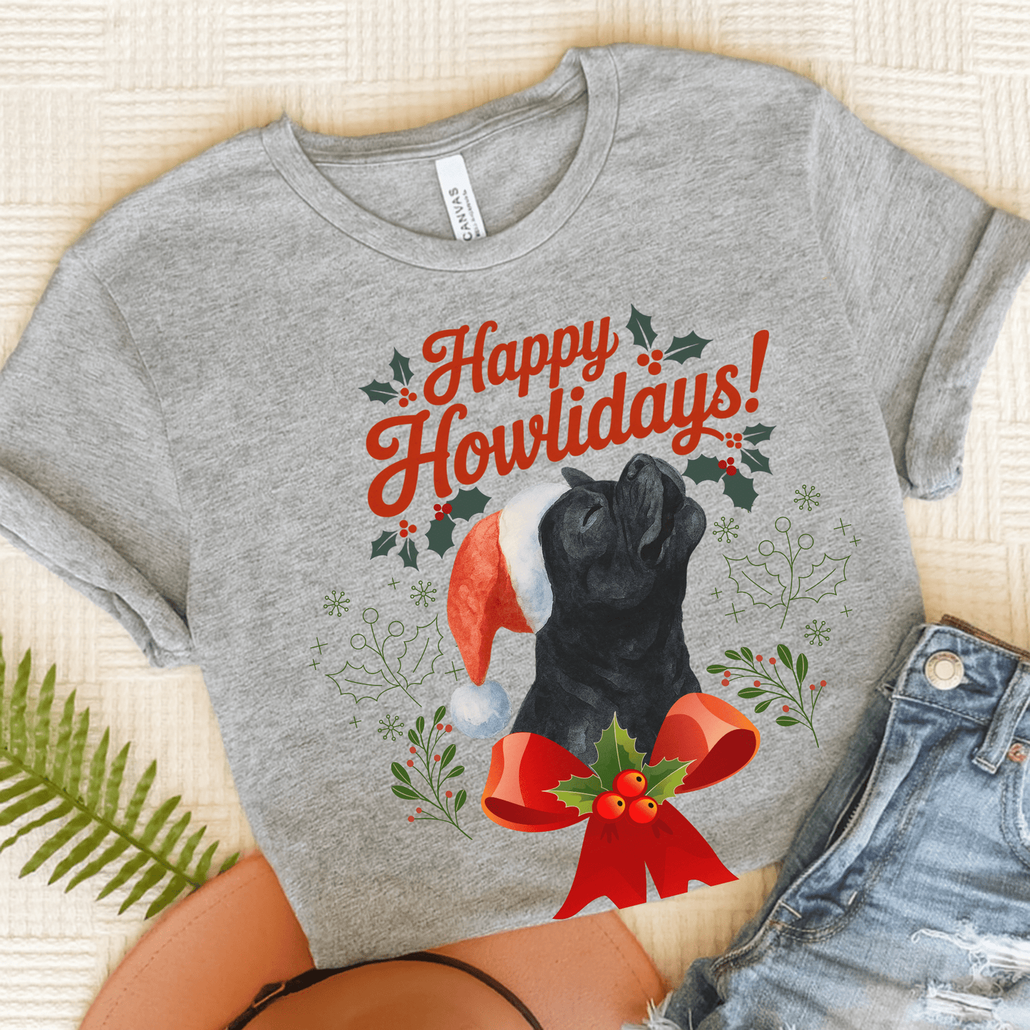 Black Frenchie Howlidays TShirt Athletic Heather
