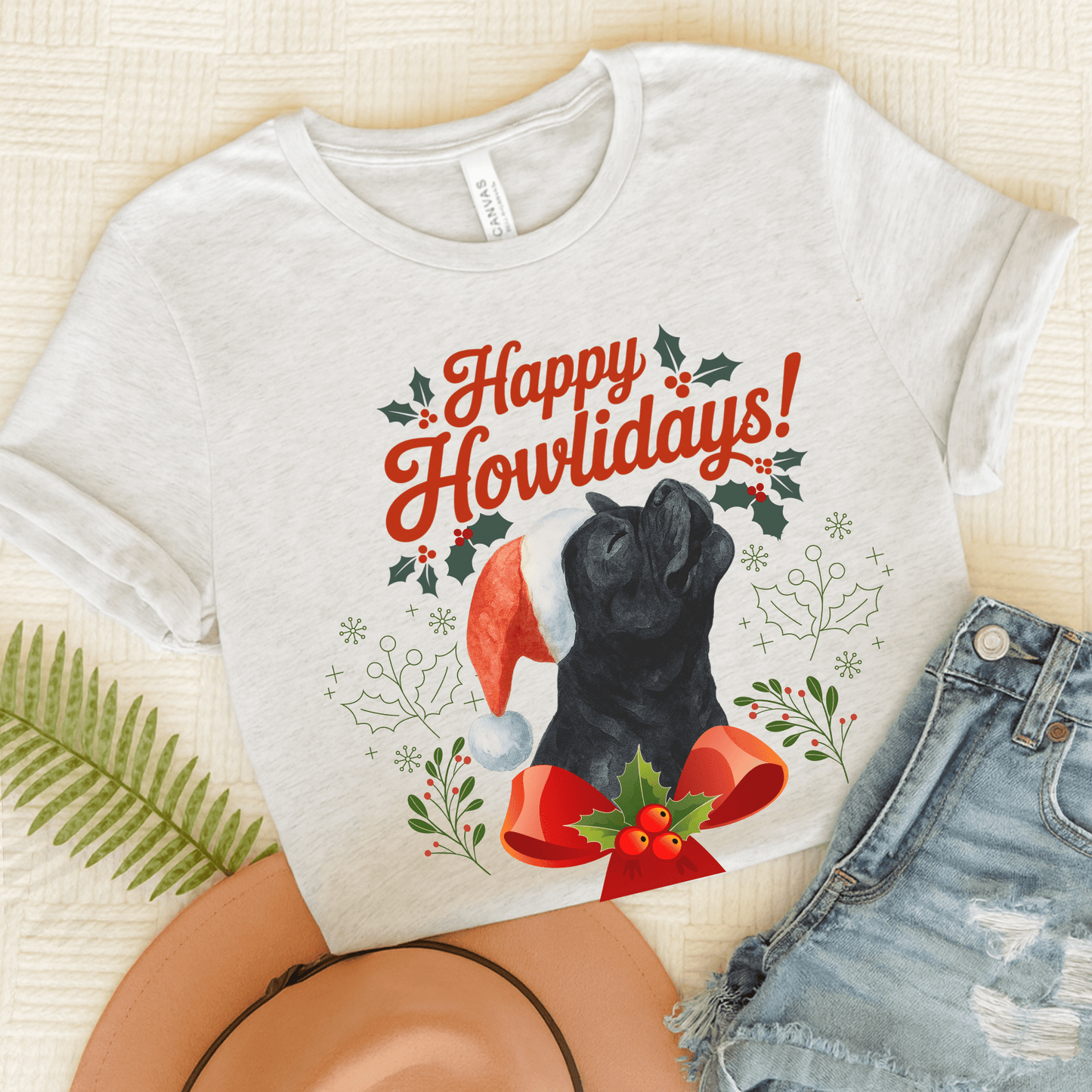 Black Frenchie Howlidays TShirt Ash