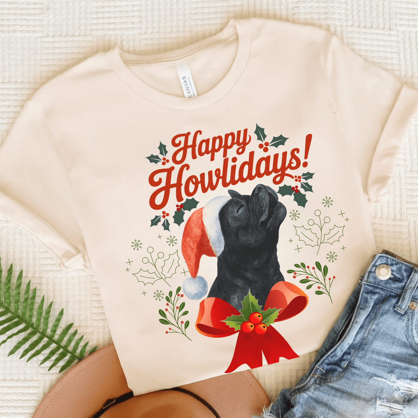 Black Frenchie Howlidays TShirt Natural