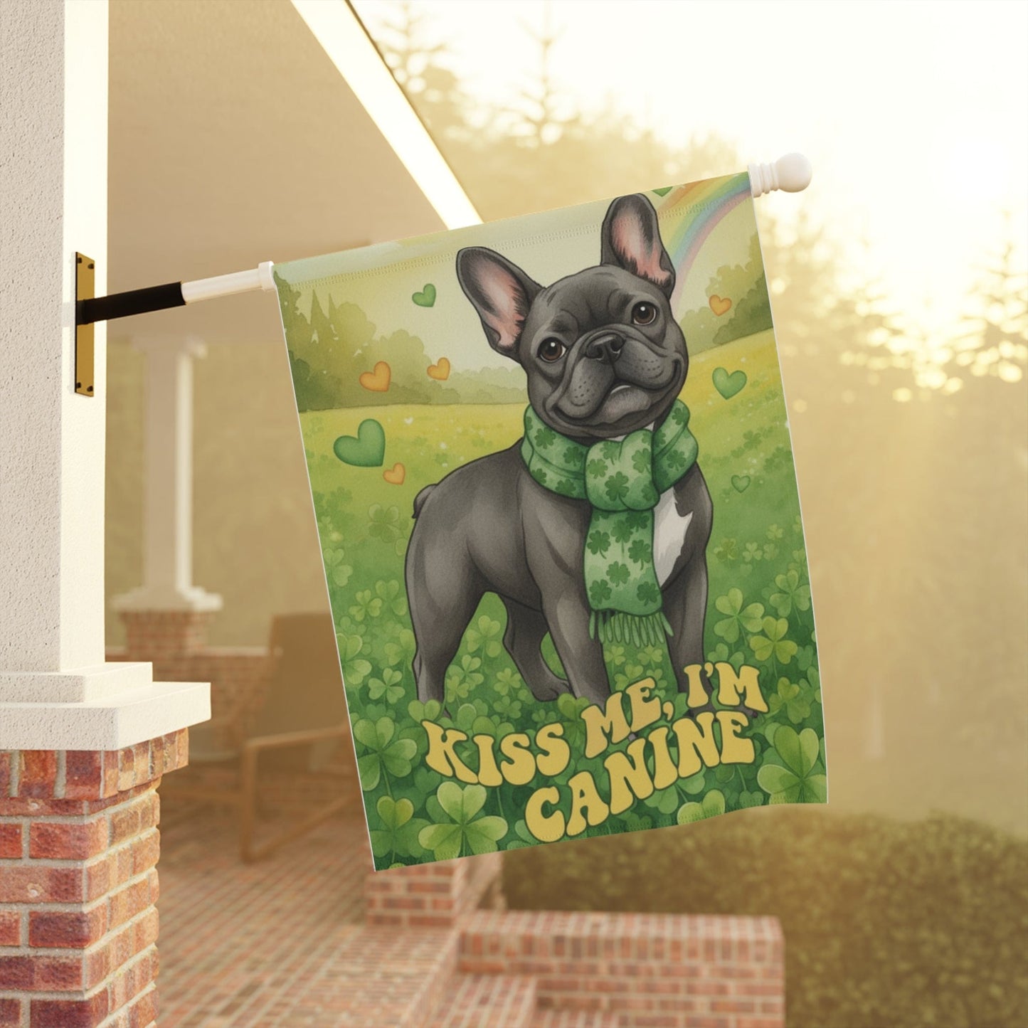 Customizable Frenchie Kiss Me Garden Flag