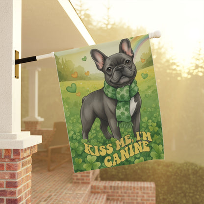 Customizable Frenchie Kiss Me Garden Flag