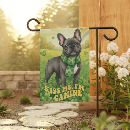 Customizable Frenchie Kiss Me Garden Flag