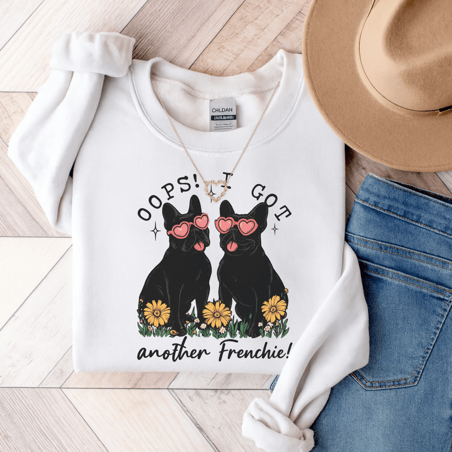 Black Frenchie Oops Sweatshirt White
