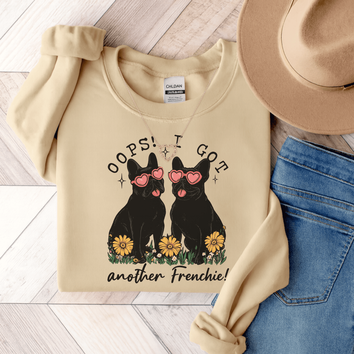 Black Frenchie Oops Sweatshirt Sand