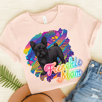 Black Frenchie Retro Neon Tshirt Soft Pink
