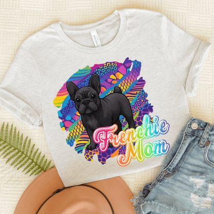 Black Frenchie Retro Neon Tshirt Ash