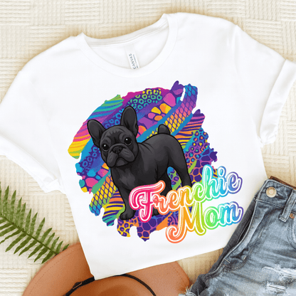 Black Frenchie Retro Neon Tshirt White