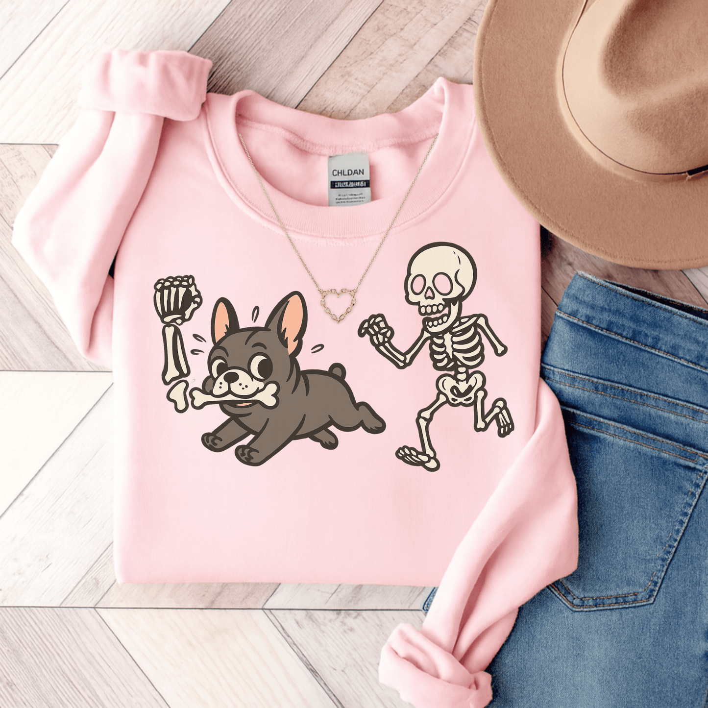 Black Frenchie Robber Sweatshirt Light Pink