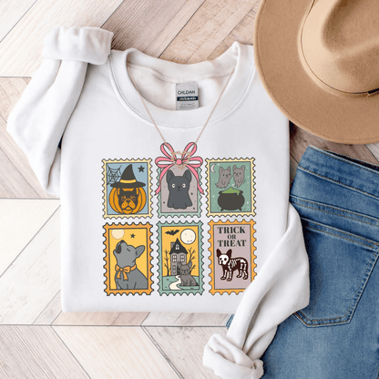 Black Frenchie Spooky Stamps Sweatshirt White