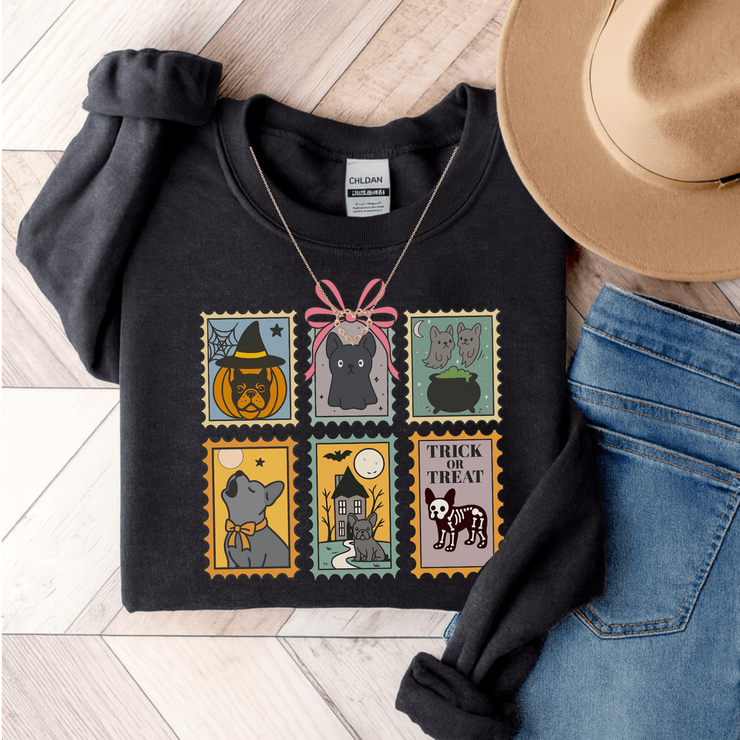 Black Frenchie Spooky Stamps Sweatshirt Black