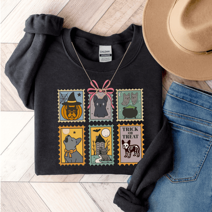 Black Frenchie Spooky Stamps Sweatshirt Black