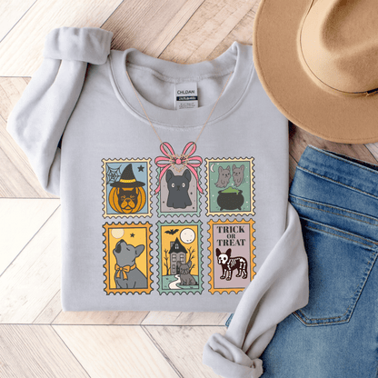 Black Frenchie Spooky Stamps Sweatshirt Ash