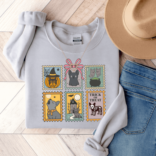 Black Frenchie Spooky Stamps Sweatshirt Ash